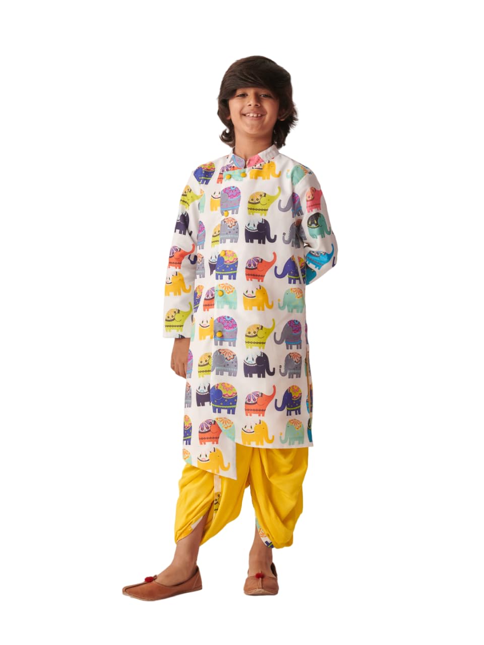 Pspeaches Boys Cotton Printed Regular Kurta Set With Dhoti Pants (15-16Years), Multi