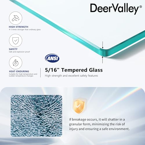 Image of DeerValley 34 inchx74 inch Shower Glass Panel, 5 /16'' (8mm) Thick Fixed Glass Shower Panel, Frameless Shower Screen for Walk in Shower, Tempered Glass Half Door with Stainless Steel Clamps (Silver)