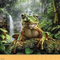 Loussiesd 1 Yard (L92*W150cm) Cute Frog Fabric by The Yard Boys Tropical Amphibian Upholstery Fabric for Chairs for Kids Jungle Animal Nature Tropical Leaves for Home DIY Projects,