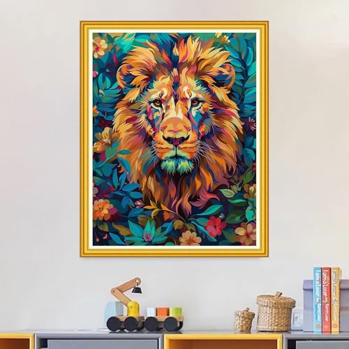 Image of Magxvouy Cross Stitch Kits Stamped Full Range of Embroidery Kits,Cross Stitch Patterns Needlework Kits for Beginners 11CT Printed Kits&Colorful Lion 16x20 inch