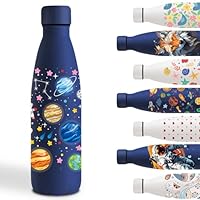 Trinkflasche 500ml, Trinkflasche Edelstahl, Isolierflasche Doppelwandige, Trinkflasche Auslaufsicher, Trinkflasche Personalisiert mit Asteroid, Thermosflasche für Schule, Camping, Running, Dunkelblau