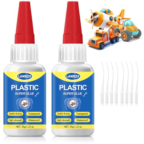 Kunststoffkleber Extra Stark 35g x 2, LAWEZX Plastik Kleber Ultra Stark - Wasserfest & Hitzebeständig & Transparent, Sekundenkleber für Kunststoff, Acrylglas, Modellbau, PLA, 3D Druck, PVC