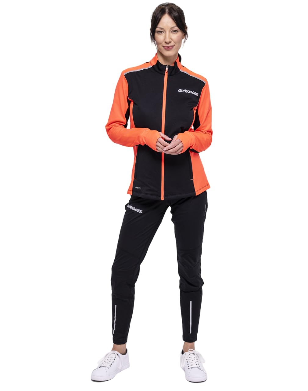 Airtracks Damen Winter Laufset Pro Line: Thermo Laufhose Lang + Thermo Laufshirt Langarm (Laufset, 2-TLG) - Wasserdicht - Winddicht - Atmungaktiv - Reflektoren