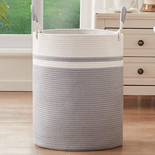 OIAHOMY Laundry Hamper-Laundry Basket,Tall Cotton Storage Basket with  Handles,Decorative Blanket Basket for Living room,Collapsible Large Basket  for