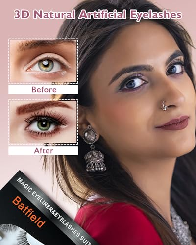 Image of Batfield 3 Pairs Magnetic False Eyelashes - Reusable Fake Eyelashes with Eyeliner and Tweezer - Artificial Eye Lashes for Women Natural Wispy(Style 5)