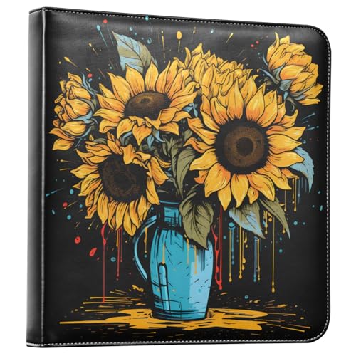 JIPONI Sunflowers Pot Large Photo Album, DIY Leather Cover Scrapbook Albums for 4x6 5x7 6x8 Pictures, Self Adhesive Memory Book for Wedding, Baby, Family