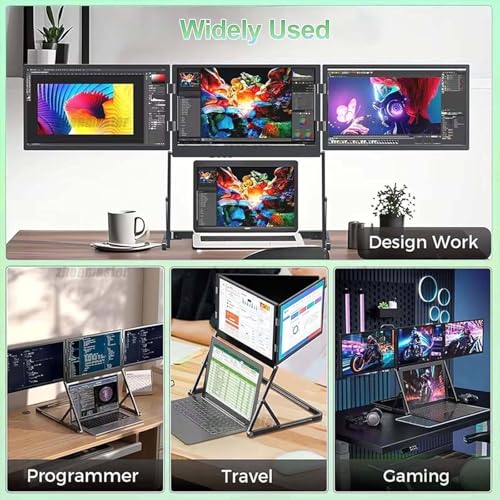 Image of Laptop Screen Extender, 15.6 inch Portable Foldable Triple Monitor, FHD 1080P IPS Foldable Triple Monitor, HDMI /USB-C N Play, 12-18.5in Laptop Compatible, Compatible with Mac /Windows /Linux