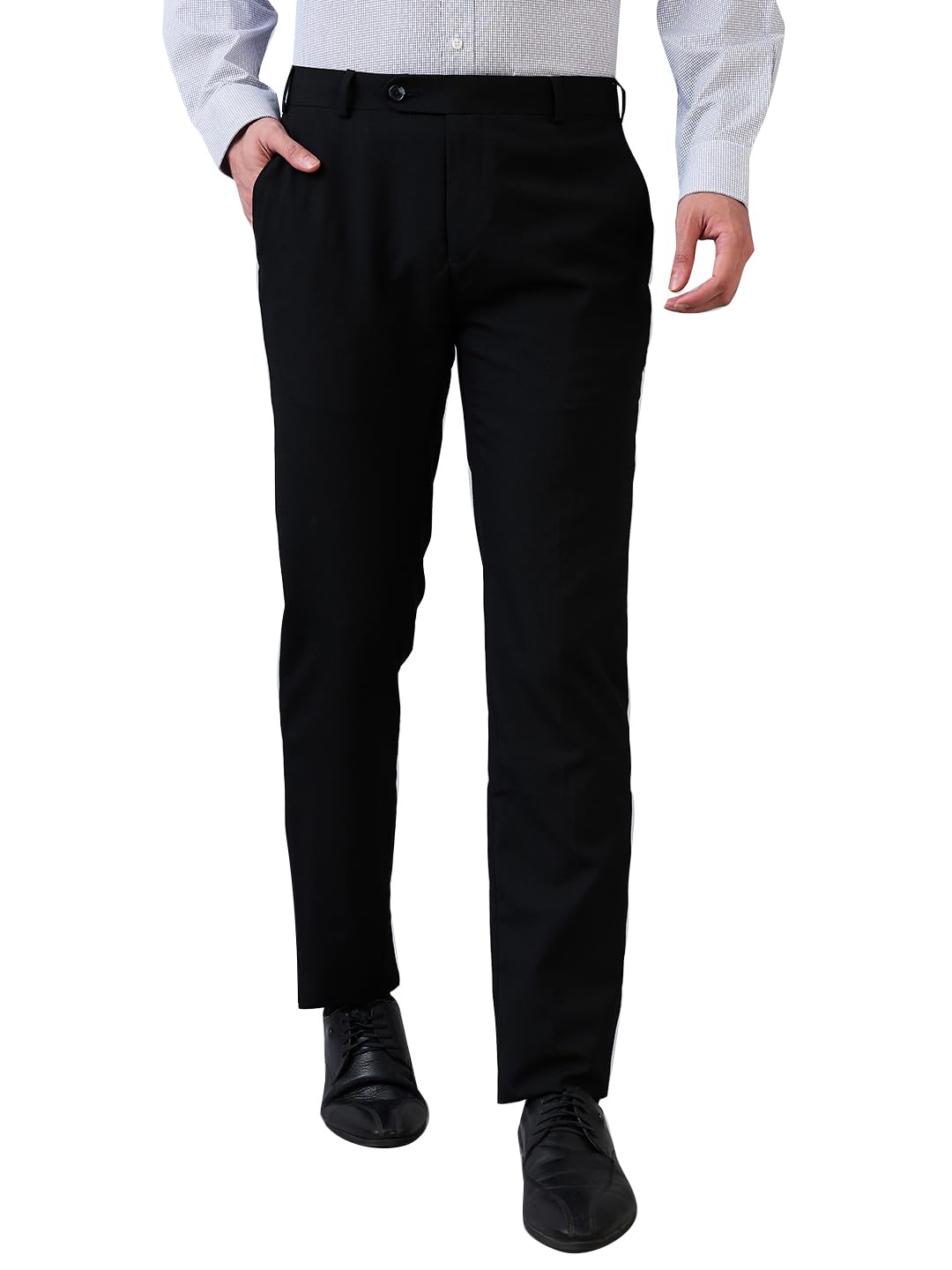 Men Slim Fit Solid Pattern Polyester Blend Flat Front Formal Trouser