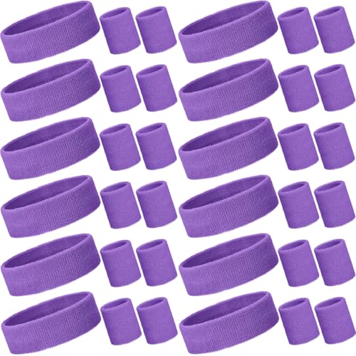 Image of Bememo 36 Pcs Neon Sweatbands Set for Kids 12 Headbands 24 Wristbands Bulk Sports Sweat Bands Athletic for Children Basketball Tennis Running Gym Student Gifts Glow Party