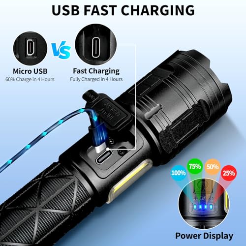 Rechargeable LED Flashlights High Lumens, 99,000 Lumen Super Bright Flashlight with 7 Modes & Waterproof, Powerful USB Rechargeable Handheld Flash Light for Camping Home, Black - Image 5