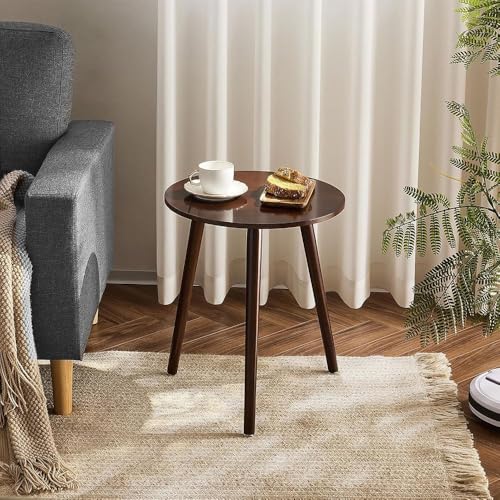 Image of END Table Side Table, Round Solid Wood End Table Coffee Table Flower Stand Small Spaces, Easy Assembly Modern Bedside Table (Full WALLNUT)