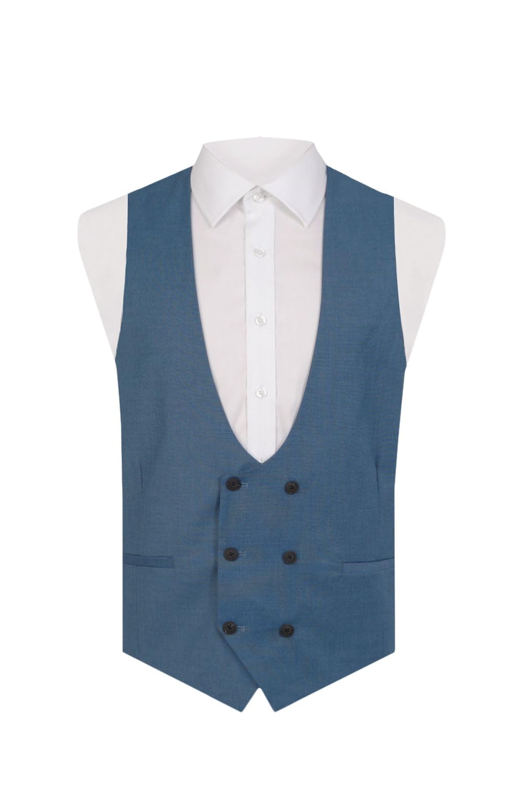 Dobell Mens Blue Sharkskin Waistcoat Regular Fit Double Breasted-L (42-44in)