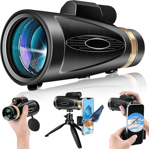 Monocular Telescope 80x100 HD Monoculars for Adults with Tripod & Phone Adapter, Monoculars for Bird Watching Stargazing Camping Hiking Hunting Wildlife Travel-Black