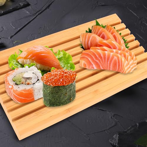 Bandeja rectangular pequeña para sushi de bambú miniatura 6