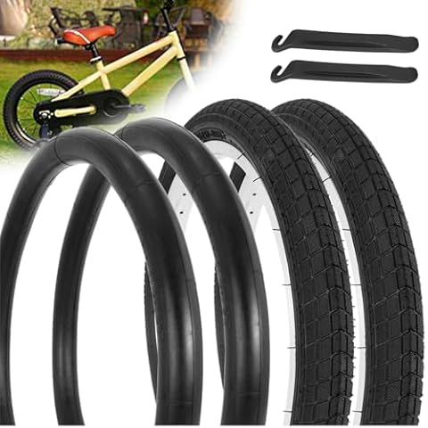 RUHUO 2 Sets 18x2.125 Bike Tire and Tube, 18 Inch Kids Bike Tire Straight Stem with 2 Levers Compatible with BMX Bike Joystar Balance Bike Road Bicycle Folding Bike Cover