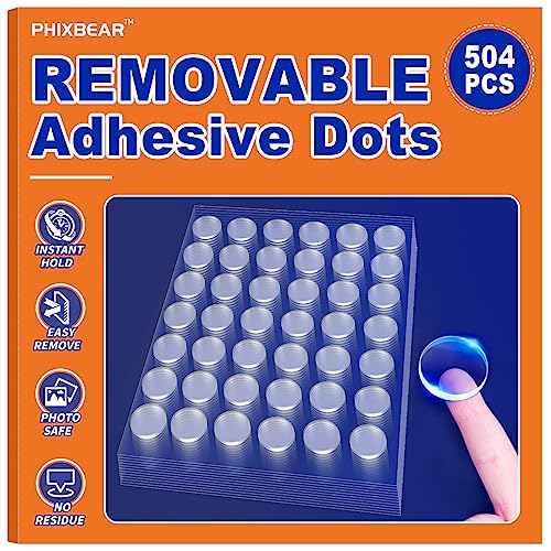 PHIXBEAR 504 Pcs Clear Removable Adhesive Dots, Glue Point Dots for Crafts Balloons Poster, Double Sided Sticky Round Dots (0.39 Inch)