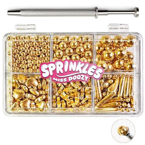 Gold Sprinkles with 4-Claw Pick up Tool Pearl Sugar Mix Size 6.5o...