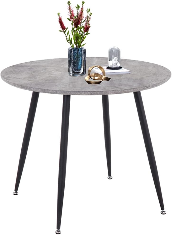GOLDFAN Round Dining Table Wooden Kitchen Table Marble Effect Dining Room Table with Black Metal Legs for Dining Room Living Room Office, 90cm, Grey GOLDFAN Round Dining Table Wooden Kitchen Table Marble Effect Dining Room Table with Black Metal Legs for Dining Room Living Room Office, 90cm, Grey