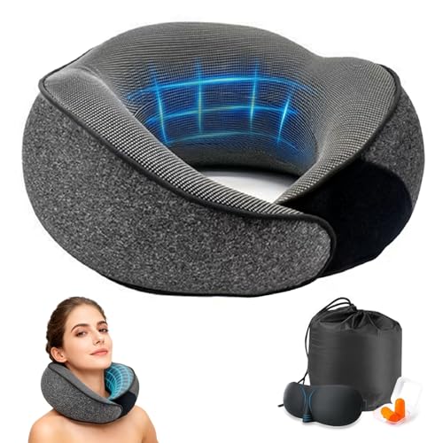 Pmueuff Cuscino da Viaggio, Cuscino Aereo Memory Foam Regolabile Cuscino Cervicale Ergonomico...