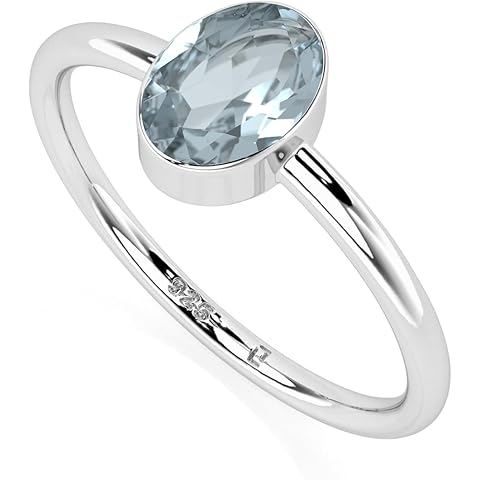 Natural Aquamarine Stackable Ring for Women in Sterling Silver, March Birthstone Je...