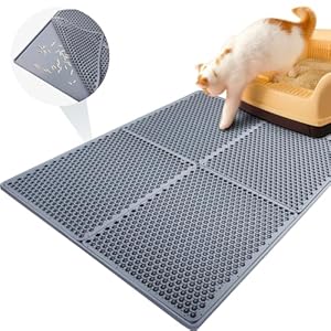 Silicone Cat Litter Mat Double, 30″×24″, Litter Trapping Mat, Grey, Cat Mats for Litter Large, Litter Box Mat, Easy to Clean