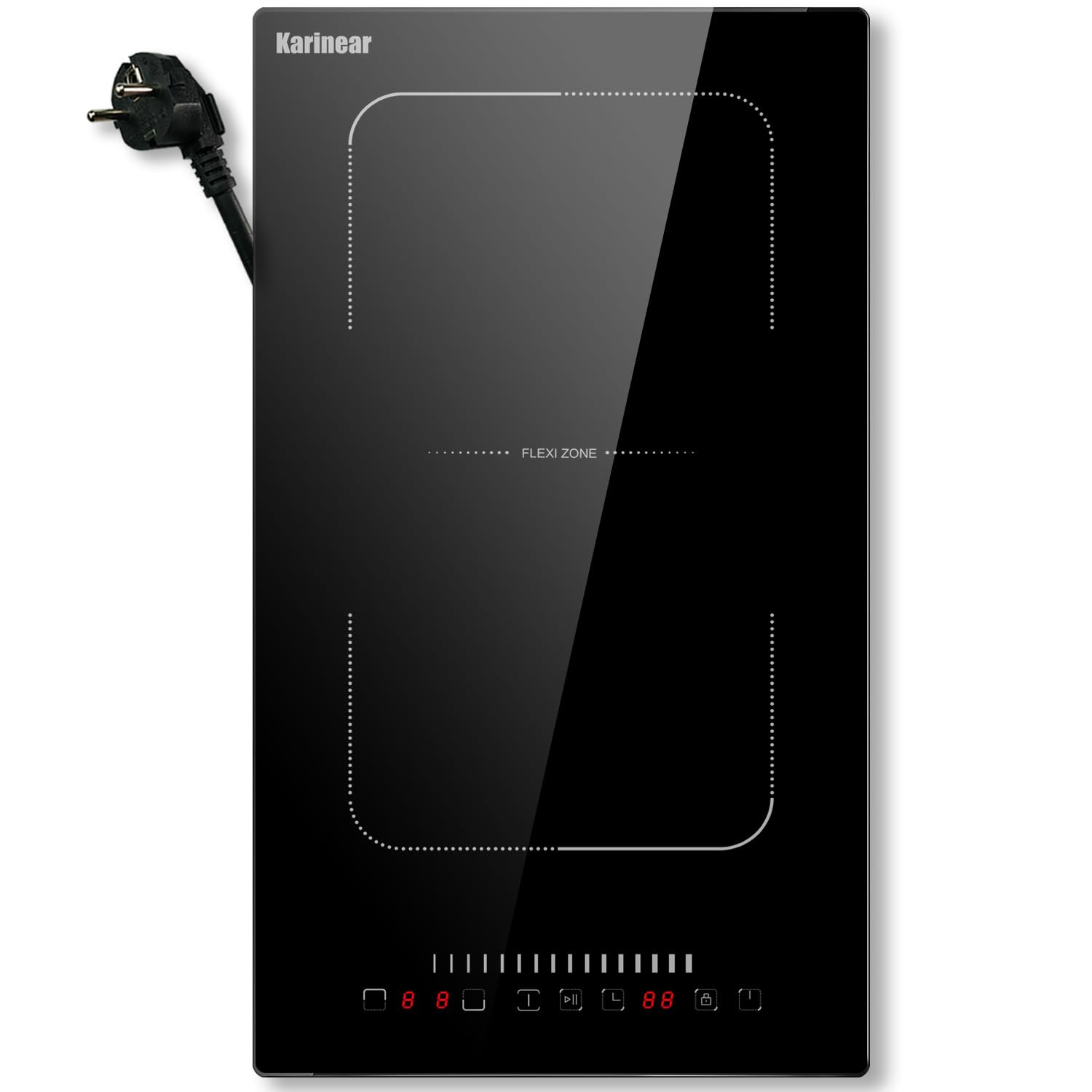 Karinear Placa induccion 2 fuegos 30 cm, 3500 W, placa de inducción integrada, zonas flexibles, control deslizante, desconexión automática, indicador de calor residual, cristal negro