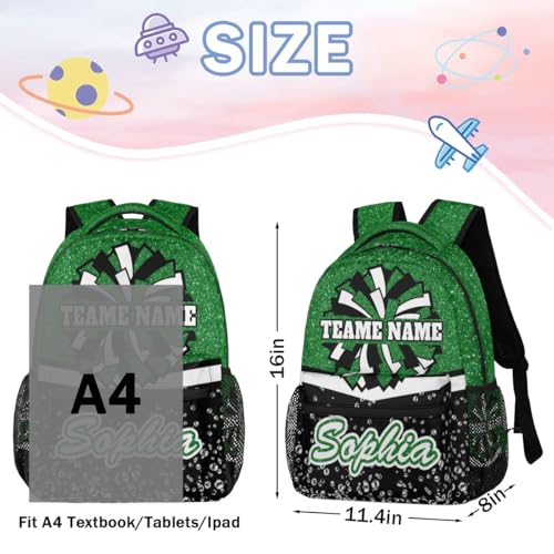TropicalLife Custom Cheer Backpack for Cheerleader, Personalized Cheer Shoulder Bag with Name, Cheerleading Gifts for Teams, Green Glitter3