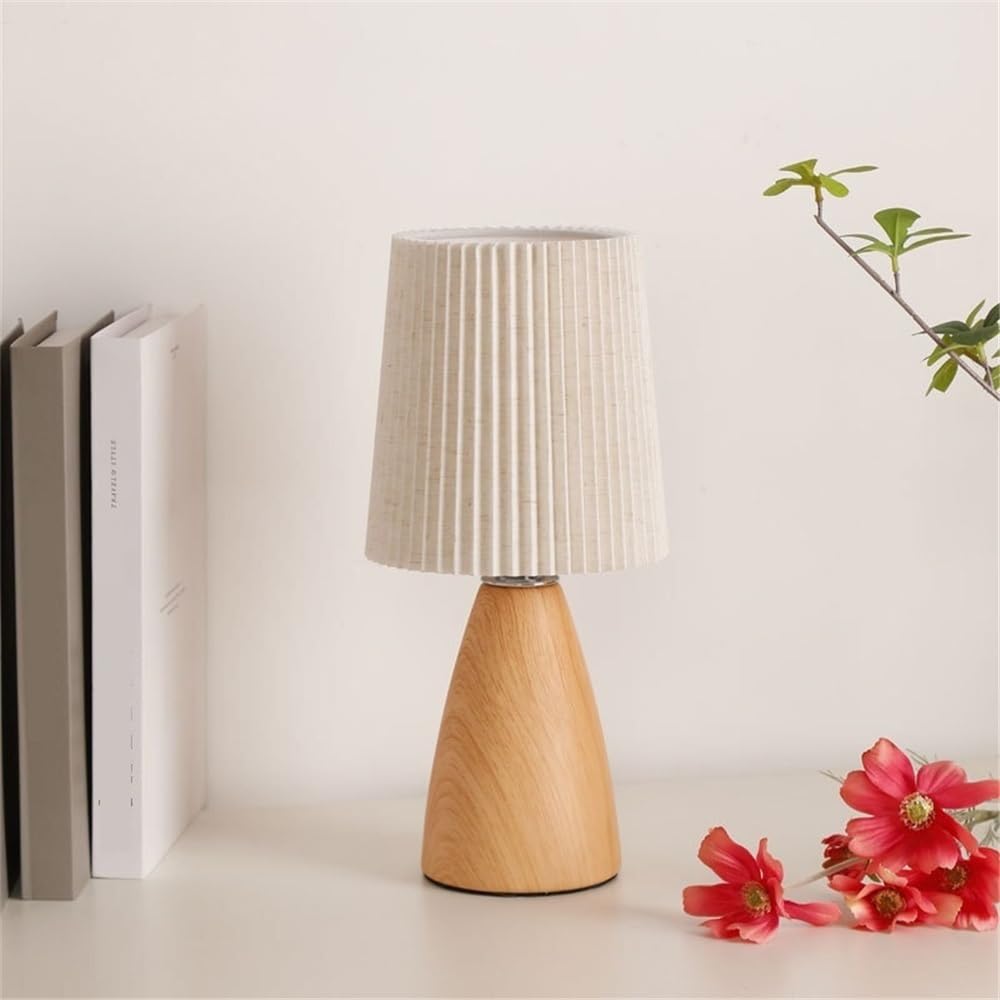 Lampy stołowe Lampa stołowa z plisowanym kloszem, zabytkowa ceramiczna lampka nocna do gabinetu(Natural)