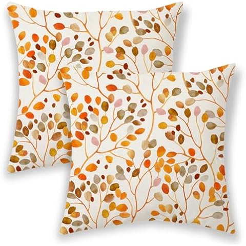 BETGINY Burnt Orange Fall Pillow Covers 18x18 Inch 2 Pcs, Colorful Leaves Decorative Throw Pillows, Plant Flower Floral Autumn Seasonal Outdoor Decor Pillowcase Linen Cushion Cover for Couch Sofa Cover
