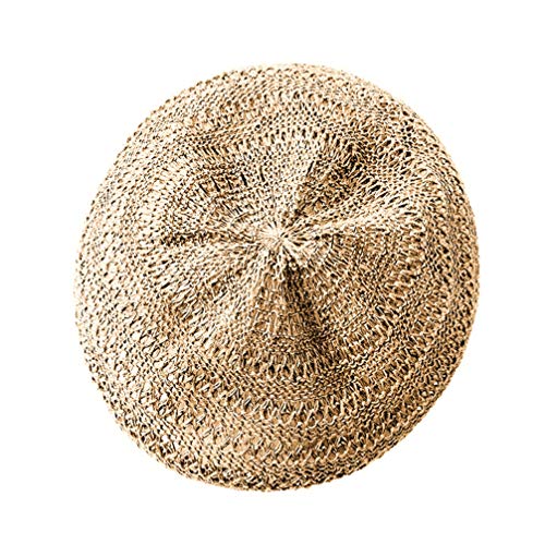 TENDYCOCO Straw Beret Hat Fall Winter Woven French Hat Travel Beach Basque Beret Art Hat for Women Girls Lady - Khaki TENDYCOCO Straw Beret Hat Fall Winter Woven French Hat Travel Beach Basque Beret Art Hat for Women Girls Lady - Khaki