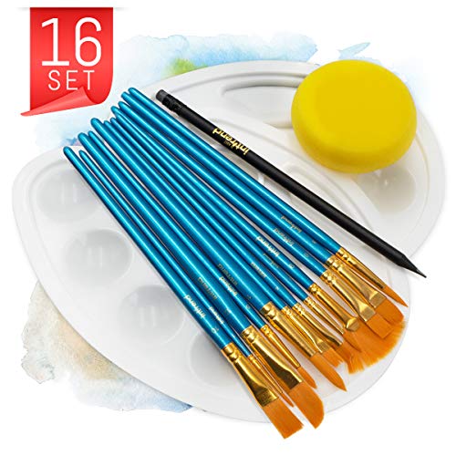 int!rend 12 Premium Künstlerpinsel Set, 2 Mischpaletten, 1 Schwamm, 1 Bleistift, für Aquarell, Acryl und öl Farben, Pinsel zum Malen für Anfänger, Kinder und Künstler