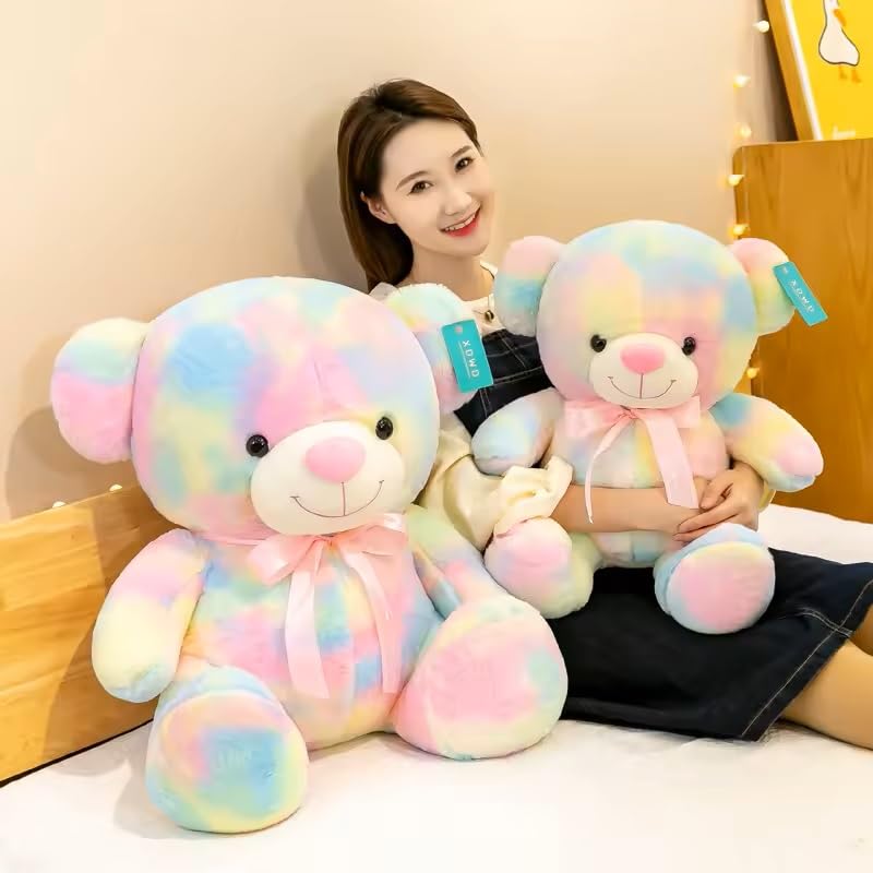 Tinytotem Cute Rainbow Colored Huggable Teddy Bear 30 cm Plushie Soft