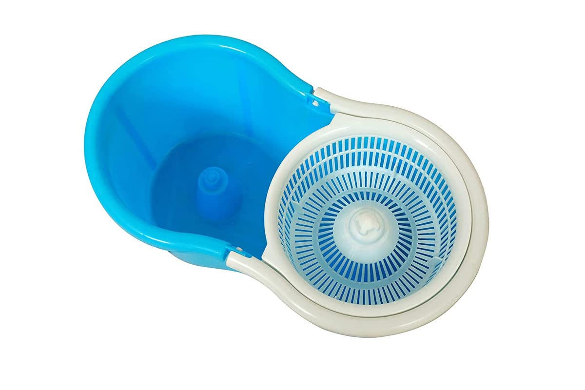 MAGICBUYS e-Quick Spin Mop, Bucket Floor Cleaning, Easy Puller Handle & Big Bucket, Floor Cleaning Mop Bucket, pocha for Floor Cleaning, Bucket Only (White and Blue) (1108)