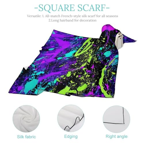 Glow in Dark Splatter Neon Scarf For Women Silk Head Scarf Square Hair Scarves Shawls Hair Wraps Bandana Neckerchief Decor for Adult 27 * 27 Inches4
