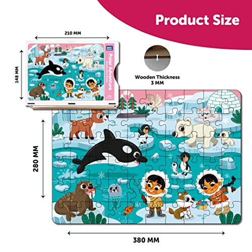Image of Mini Leaves 60 Piece Puzzle for Kids & Adults - Polar Adventure Jigsaw - Fun & Challenging Wooden Floor Puzzle - Gift With Box - Safe & Durable Educational Toys