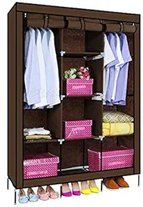 Advance 6+2 Shelves Design Cover Portable Collapsible Wardrobe for Storage Cloth Household Used and Accessories Standard Color Brown