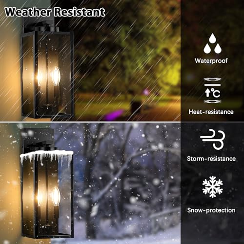 Image of BesLowe 18 inch Large Outdoor Wall Light, 2-Light Exterior Porch Sconce, Black | Waterproof, Rust-Resistant, Durable Metal with Clear Glass, Standard E12 Socket, Easy to Install