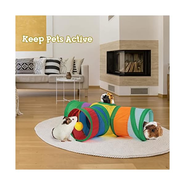 Rypet guinea pig tunnel 3 way collapsible small pet tunnels and tubes with interactive ball for baby rabbit ferret hamster chinchilla hedgehog hiding and resting - image 7
