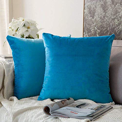 Image of Khooti Velvet 200 TC Cushion Cover Pack Of 1-14 inchX14 inch /36X36 Cm-Bondi Blue-Soft Pillow Covers Cushion Case For Sofa Bedroom Living room Chair Car