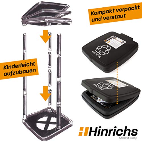 Hinrichs Müllsackständer 120L - Höhenverstellbarer Müllbeutelhalter mit Deckel und Klemmring - Ständer Gelber Sack - Gratis 2 Schwarze Müllsäcke 120L - Image 5