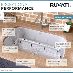 Ruvati 30 inch Undermount Kitchen Sink Single Bowl–16 Gauge Stainless Steel Sink with Brushed Finish Easy to Clean Undermount Sink Scratch Resistant Deep Kitchen Sink RVM4250