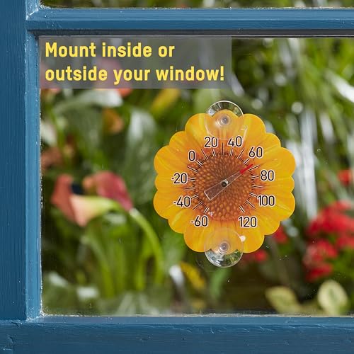 Image of Taylor Sunflower Dial Thermometer, 4-Inch Indoor Outdoor Silicone Suction Cup Thermometer, Weather-Resistant Temperature Gauge for Patio, Pool, Garden, or Garage, Yellow