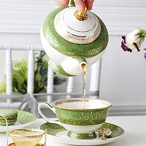 SGSG Juego de platillos y Tazas de café de cerámica Verde, Juego de té de la Tarde Europeo, Tazas de Tetera Hechas a… - Imagen 5