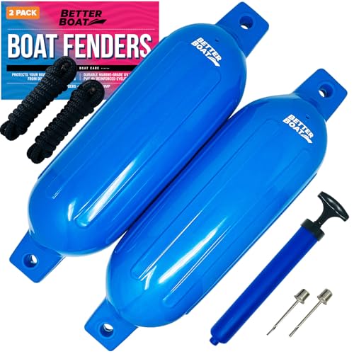 Image of Boat Fenders for Docking, 23 inch x 6.5 inch Inflatable Black Boat Bumpers | Pump and Lines, Dock Bumpers for Pontoon Boats, Better Boat