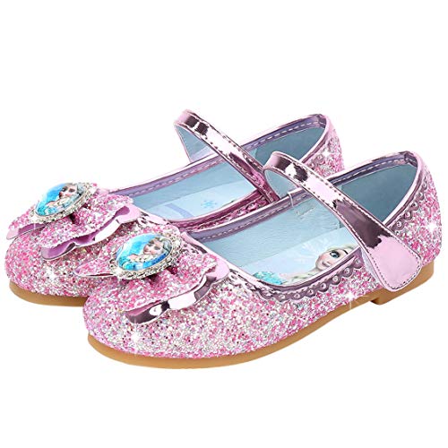 Monissy Niña Princesa Sofía Zapatos de Vestir Tacón Plano Lentejuelas Velcro Bailarinas Disfraz Fiesta Cumpleaños Carnaval Cosplay Navidad Cómodo Moda 3-15Años Tamaño22-36 Sandalias