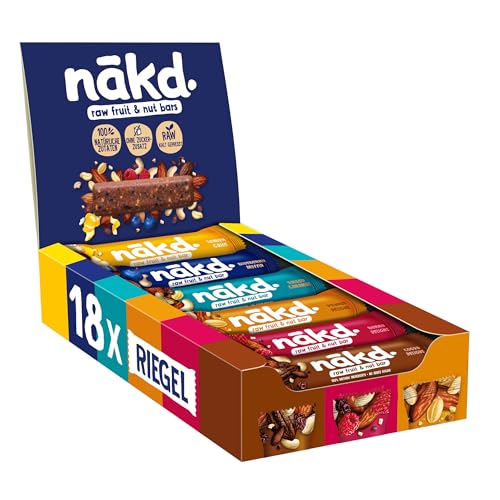 Nakd. Variety Pack Neue Mischung | Kaltgepresste Riegel aus Früchten & Nüssen | 100% Natürliche Zutaten | Ohne Zusatz von Zucker | Vegan | Glutenfrei & Ohne Milch | 18 x 35g | 630g