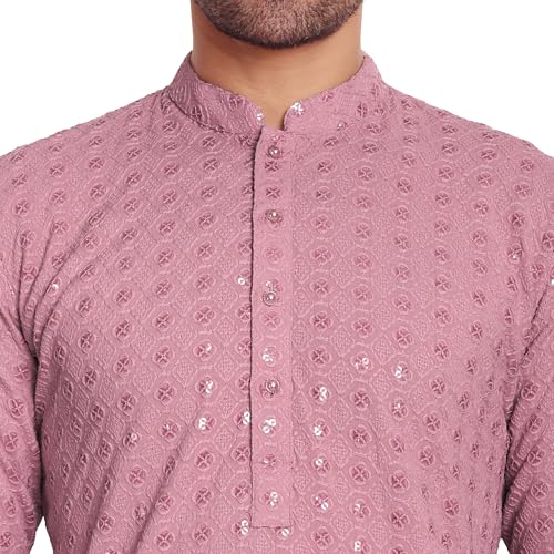 Image of Rayon Ethnic Wear Full Chikankari Sequin Embroidery Mirror Work Traditional Straight Kurta Pyjama Set for Men