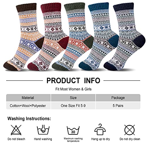 Image of ICEIVY Socks Women, Soft Knit Wool Winter Thick Warm Cabin Fuzzy Crew Women Socks 5 Pack