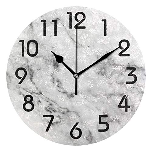 Naanle G15229591P239C274S441 3D Chic White Marble Print Round Wall Clock Decorative cover