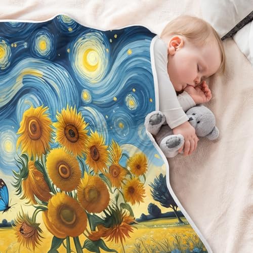 Image of Van Gogh's Starry Night Baby Blanket Cotton Cozy Throw Blanket Warm Nursery Swaddle Receiving Toddler Blankets 30 inch x 40